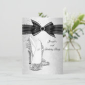 ブラックハイヒール靴シルバーダイヤモンド誕生日パーティー 招待状 (スタンド正面)