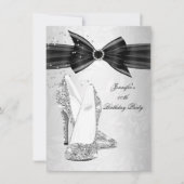 ブラックハイヒール靴シルバーダイヤモンド誕生日パーティー 招待状 (正面)