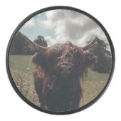 ブラックハイランドスコットランド牛の放牧ヴィンテージレトロ アイスホッケーパック (正面)