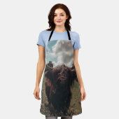 ブラックハイランドスコットランド牛の放牧ヴィンテージレトロ エプロン (着用した状態)