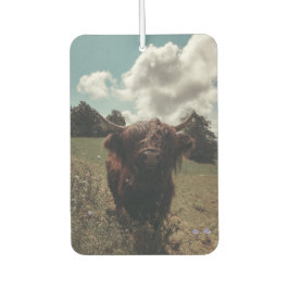 ブラックハイランドスコットランド牛の放牧ヴィンテージレトロ カーエアーフレッシュナー