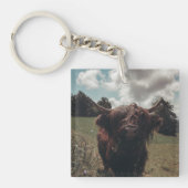 ブラックハイランドスコットランド牛の放牧ヴィンテージレトロ キーホルダー (正面)