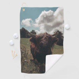 ブラックハイランドスコットランド牛の放牧ヴィンテージレトロ ゴルフタオル