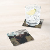 ブラックハイランドスコットランド牛の放牧ヴィンテージレトロ スクエアペーパーコースター (インサイチュ)