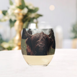 ブラックハイランドスコットランド牛の放牧ヴィンテージレトロ ステムなしワイングラス