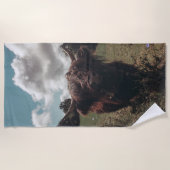 ブラックハイランドスコットランド牛の放牧ヴィンテージレトロ ビーチタオル (正面)