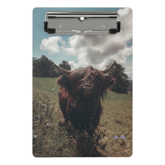 ブラックハイランドスコットランド牛の放牧ヴィンテージレトロ ミニクリップボード (正面)