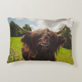 ブラックハイランド牛の放牧グリーンフィールドサンライト アクセントクッション (裏面)