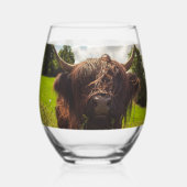 ブラックハイランド牛の放牧グリーンフィールドサンライト ステムなしワイングラス (正面)