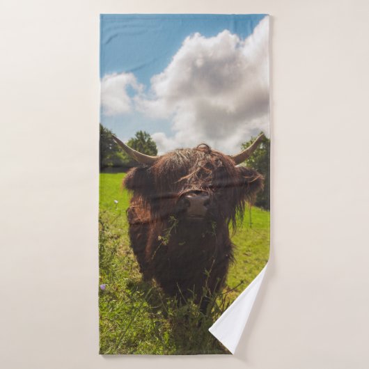 ブラックハイランド牛の放牧グリーンフィールドサンライト バスタオルセット (バスタオル)