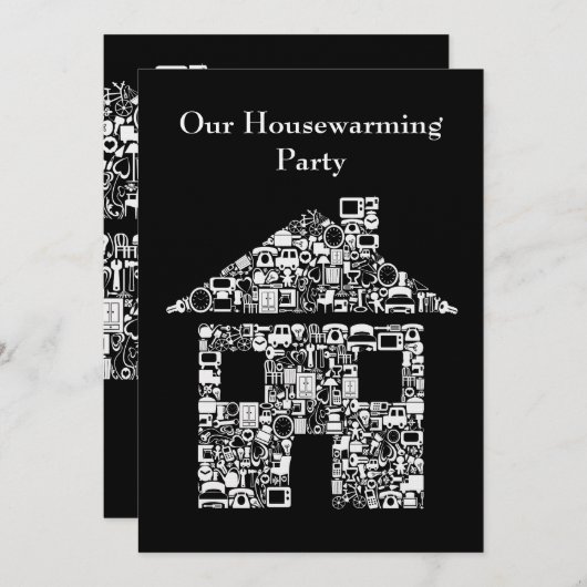 ブラックハウスホーム引っ越し祝いパーティーパーティの招待状 招待状 (正面/裏面)