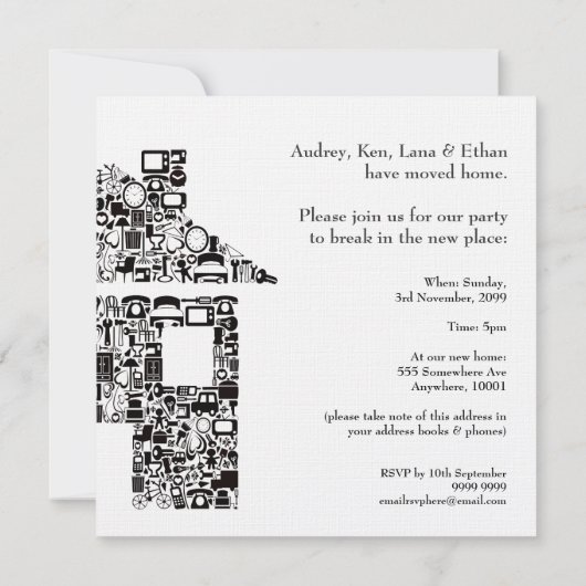 ブラックハウスホーム引っ越し祝いパーティーパーティの招待状 招待状 (裏面)