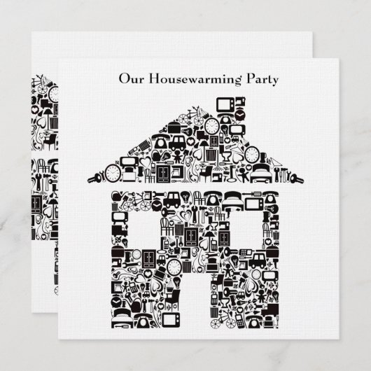 ブラックハウスホーム引っ越し祝いパーティーパーティの招待状 招待状 (正面/裏面)