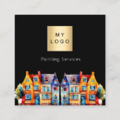 ブラックハウス絵を描のサービスQRコードロゴ スクエア名刺 (正面)