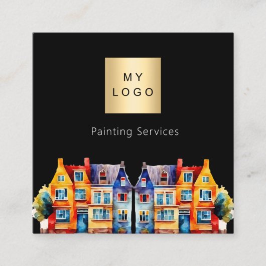 ブラックハウス絵を描のサービスQRコードロゴ スクエア名刺 (正面)