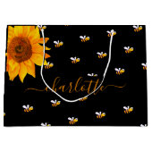 ブラックハチのいるラスティックひまわり ブライダルシャワー ラージペーパーバッグ (正面)