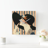 「ブラックハット」アールデコby George Barbier スクエア壁時計 (ホーム)