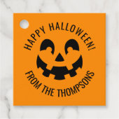 ブラックハッピーハローウィンカボチャ顔シェイプオンオレンジ フェイバータグ (正面)