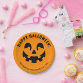 ブラックハッピーハローウィンカボチャ顔シェイプオンオレンジ ペーパープレート (パーティー)