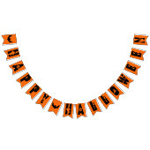 ブラックハッピーハローウィン文字こうもりオレンジバックグラウンド バンティングフラッグ (全)