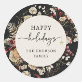 ブラックハッピーホリデーステッカー ラウンドシール (正面)