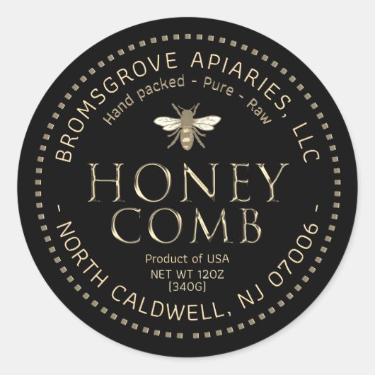 ブラックハニカムステッカー金属製金ゴールドビー ラウンドシール (正面)