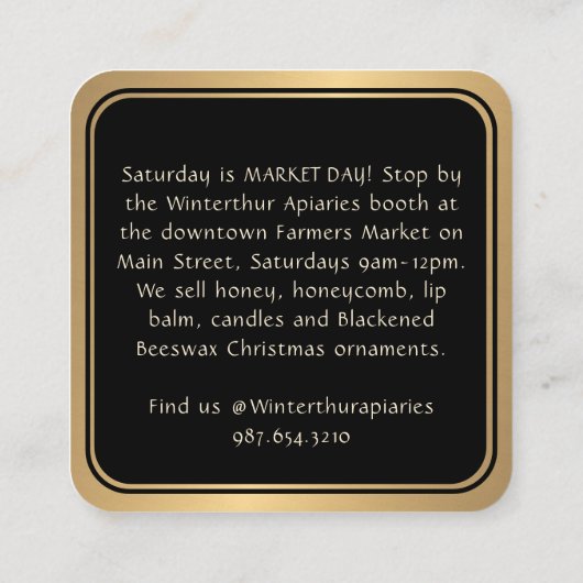ブラックハニージャールラベル(ヴィンテージ点々のある縁どSkip) スクエア名刺 (裏面)