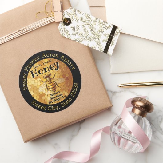 ブラックハニービーハニーアピールビジネスボトルラベル ラウンドシール (ギフト)