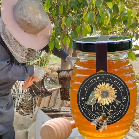 ブラックハニーラベルひまわり及び金属金ゴールド文字 ラウンドシール