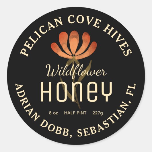 ブラックハニーラベル水彩ワイルドフラワーフローラ ラウンドシール (正面)