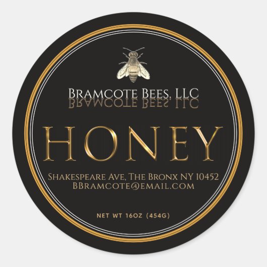 ブラックハニーラベル金属金ゴールドヴィンテージビー ラウンドシール (正面)