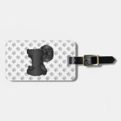 ブラックハバニーズかわいい漫画の犬とカスタム文字 ラゲッジタグ (正面横)