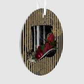 ブラックハビクトリアンットオンブラック金ゴールドダマスクストライプズ オーナメント (正面)