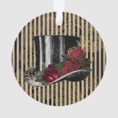 ブラックハビクトリアンットオンブラック金ゴールドダマスクストライプズ オーナメント (裏面)