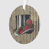 ブラックハビクトリアンットオンブラック金ゴールドダマスクストライプズ オーナメント (正面)