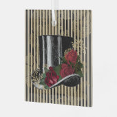 ブラックハビクトリアンットオンブラック金ゴールドダマスクストライプ ガラスオーナメント (正面左)