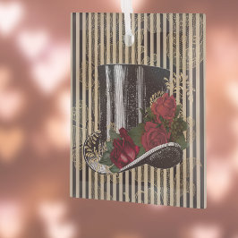 ブラックハビクトリアンットオンブラック金ゴールドダマスクストライプ ガラスオーナメント