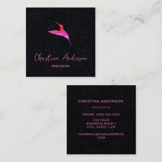 ブラックハミングバードスクエアビジネスカード スクエア名刺 (正面/裏面)