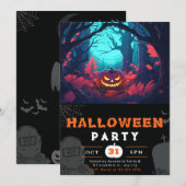 ブラックハロウィンの怖い森とジャック・オ・ランタン 招待状 (正面/裏面)