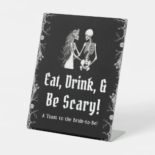 ブラックハロウィンスケルトン　食べて、飲んで、怖がって！看板 台座サイン