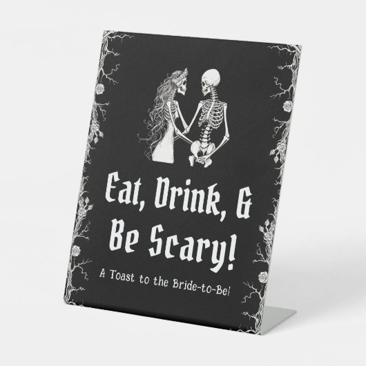 ブラックハロウィンスケルトン 食べて、飲んで、怖がって!看板 台座サイン (正面)