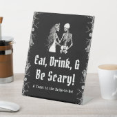 ブラックハロウィンスケルトン 食べて、飲んで、怖がって!看板 台座サイン (インサイチュ)