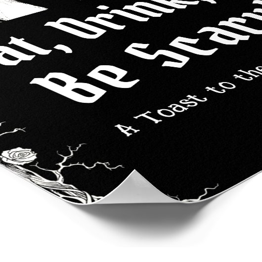 ブラックハロウィン食べスケルトンドリンクと恐ろしいサイン ポスター (角)