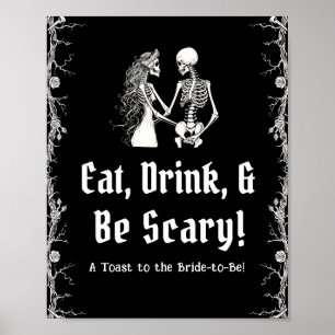 ブラックハロウィン食べスケルトンドリンクと恐ろしいサイン ポスター
