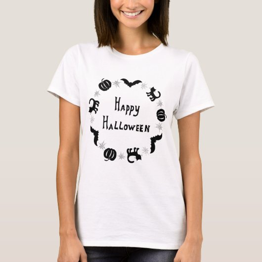 ブラックハロウィーンのホラー不気味 Tシャツ (正面)