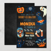 ブラックハロウィーンウィッチコールドロン誕生日 招待状 (正面/裏面)