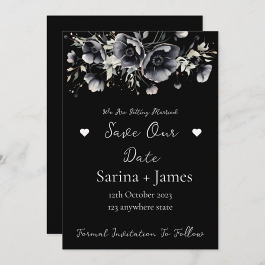 ブラックハロウィーンオータムウェディングデートを保存 招待状 (正面/裏面)