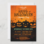 ブラックハロウィーンカボチャのクモとこうもり招待状 招待状 (正面)