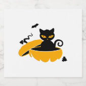 ブラックハロウィーンキャットとハロウィーンカボチャ スパークリングワインラベル (シングルラベル)