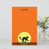 ブラックハロウィーンキャットオンフェンスイエロームーンオレンジ 便箋 (スタンド正面)